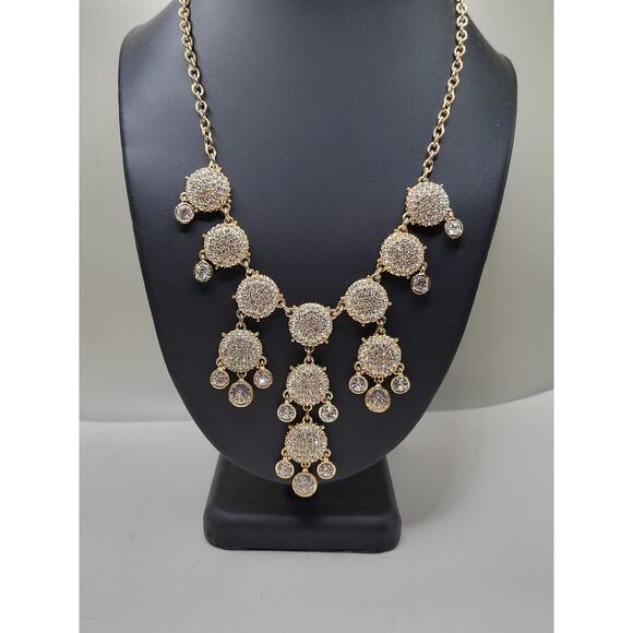 Vintage Gold Tone Rhinestone Statement Bib Necklace - Picture 1 of 10